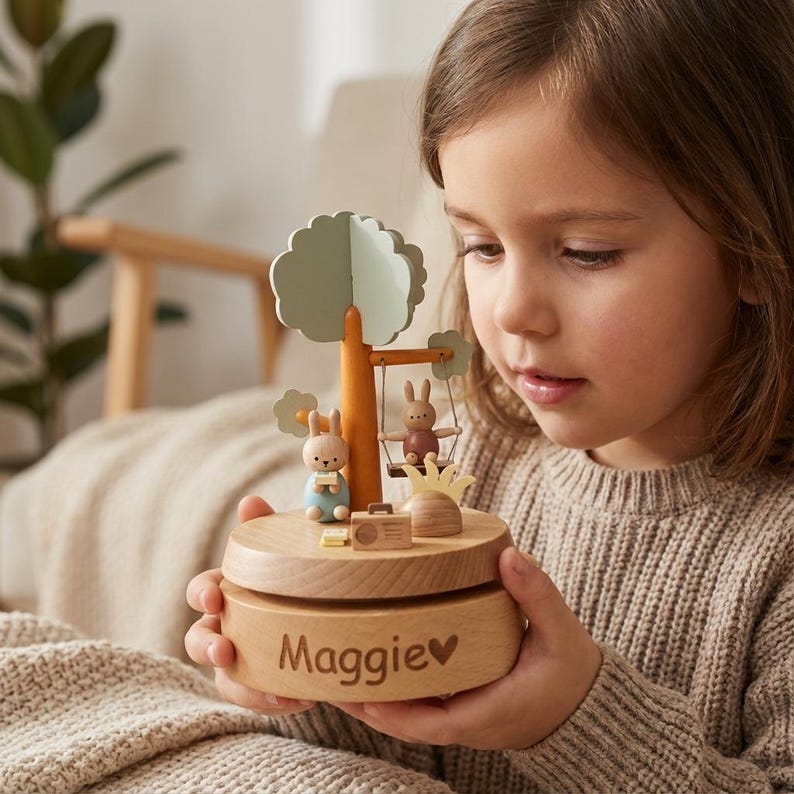 Personalized Wooden Music Box, Musical Wooden Ballerina Carousel, Baby Shower Gift, Birthday Gift for Kids, Newborn Baby Keepsake - Image 4