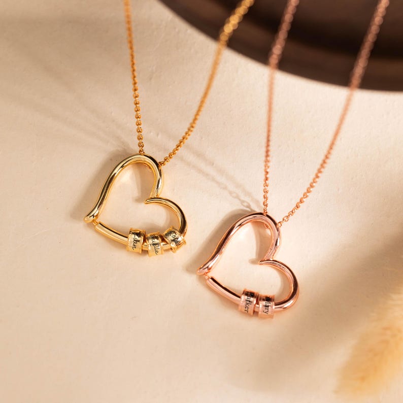 18K Gold Multiple Name Heart Necklace,Family Name Pendant Necklace,Heart Necklace with Kid Name,Mother's Day Gift,Birthday Gift,Gift for Her - Image 3