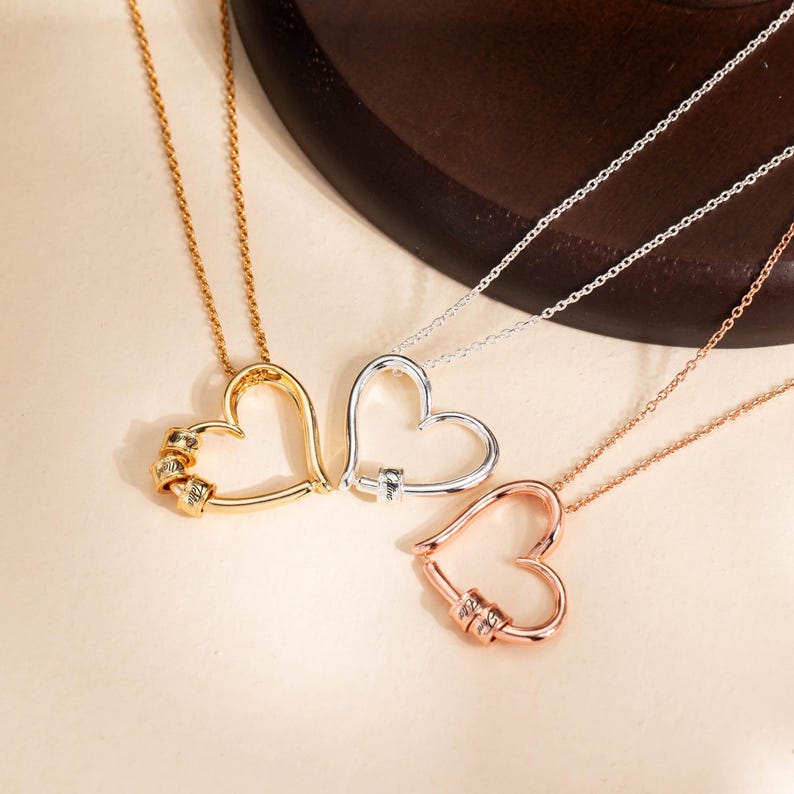18K Gold Multiple Name Heart Necklace,Family Name Pendant Necklace,Heart Necklace with Kid Name,Mother's Day Gift,Birthday Gift,Gift for Her - Image 2
