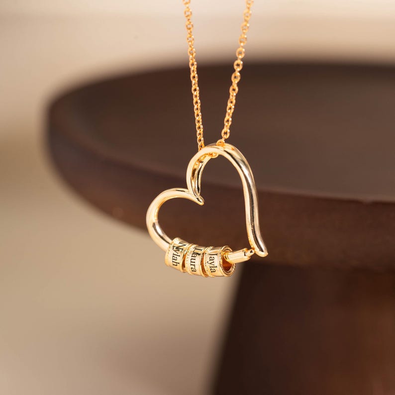 18K Gold Multiple Name Heart Necklace,Family Name Pendant Necklace,Heart Necklace with Kid Name,Mother's Day Gift,Birthday Gift,Gift for Her
