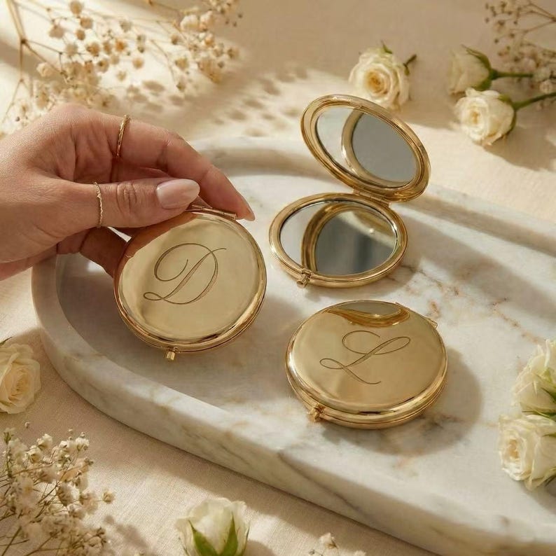 Personalized Compact Mirror with Name,Custom Engraved Gold Pocket Makeup Mirror,Bridesmaid Proposal Gifts,Wedding Party Favors - Image 4