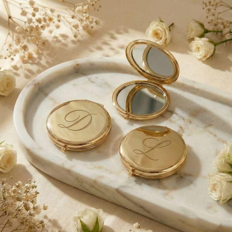 Personalized Compact Mirror with Name,Custom Engraved Gold Pocket Makeup Mirror,Bridesmaid Proposal Gifts,Wedding Party Favors - Image 6