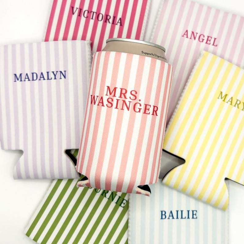 Monogrammed Slim Can Cooler Personalized Name Bachelorette Favor Grandmillennial Skinny Can Cooler Custom Bridal Party Gift Bridesmaid Idea - Image 5