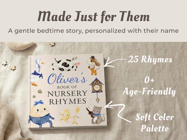 Personalized Nursery Rhymes Book, Custom Baby Name Storybook, Baby Shower Gift for Boy or Girl, Nephew First Birthday Gift, Baby Keepsake - Image 3