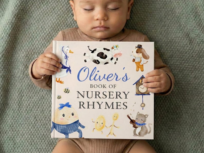 Personalized Nursery Rhymes Book, Custom Baby Name Storybook, Baby Shower Gift for Boy or Girl, Nephew First Birthday Gift, Baby Keepsake