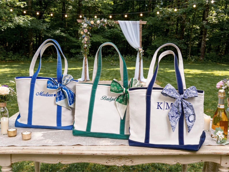 Custom Canvas Tote Bag, Bridesmaid Gift, Embroidered Canvas Tote Bag, Personalized Tote Bag with Initials, Bachelorette Gift - Image 2