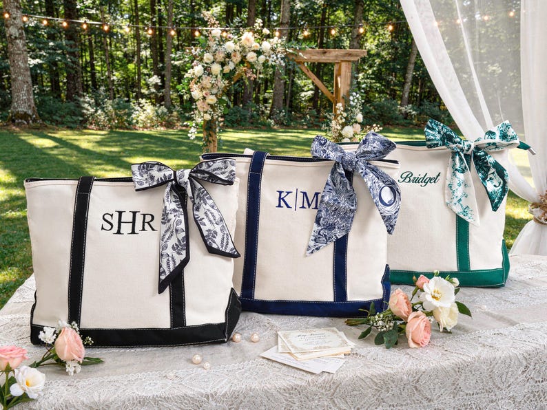 Custom Canvas Tote Bag, Bridesmaid Gift, Embroidered Canvas Tote Bag, Personalized Tote Bag with Initials, Bachelorette Gift - Image 5