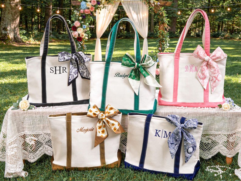 Custom Canvas Tote Bag, Bridesmaid Gift, Embroidered Canvas Tote Bag, Personalized Tote Bag with Initials, Bachelorette Gift - Image 3