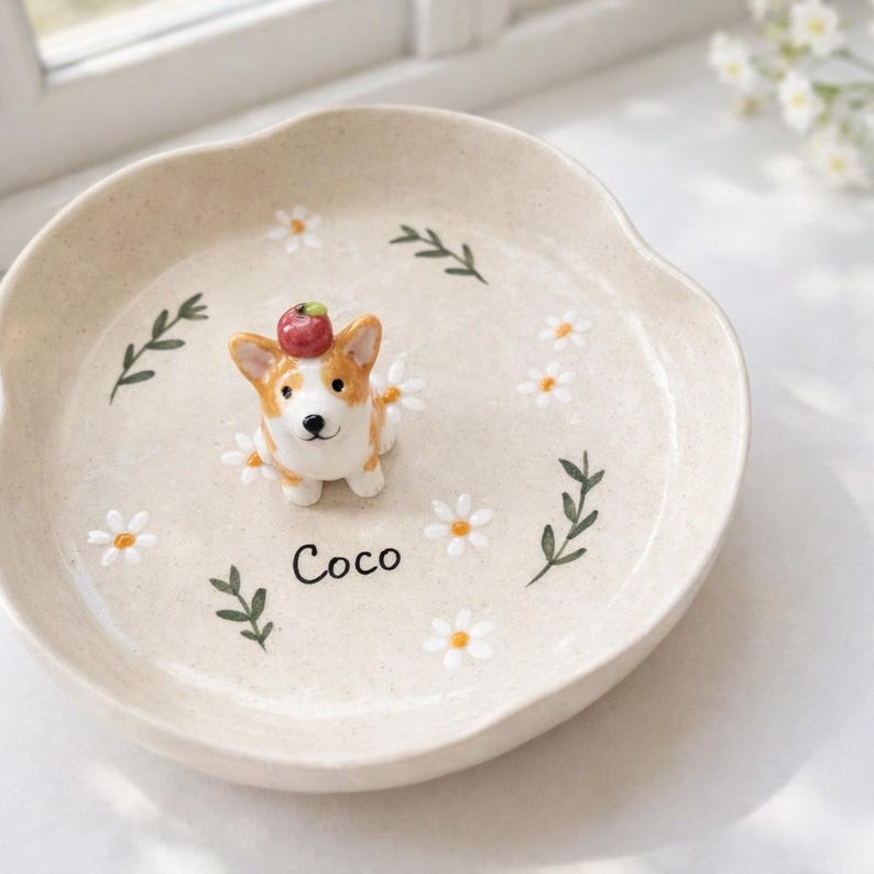 Custom 3D Sculpted Dog Figurine Ring Dish, Handpainted Ceramic Jewelry Tray - Image 2