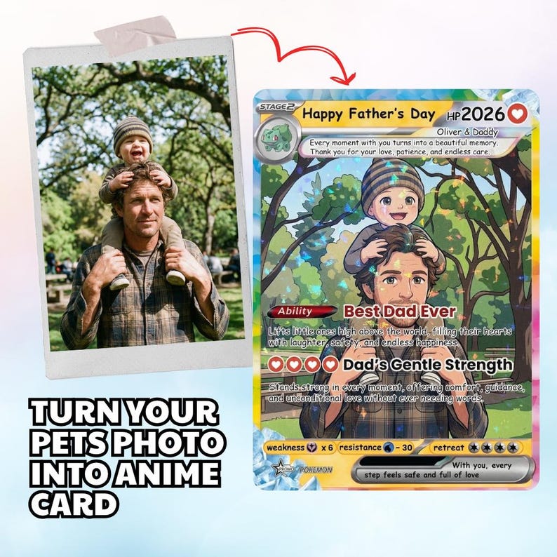 Personalized Pokemon Card From Photo | Custom Father's Day Holo Card, Birthday Anniversary Gift - Image 2