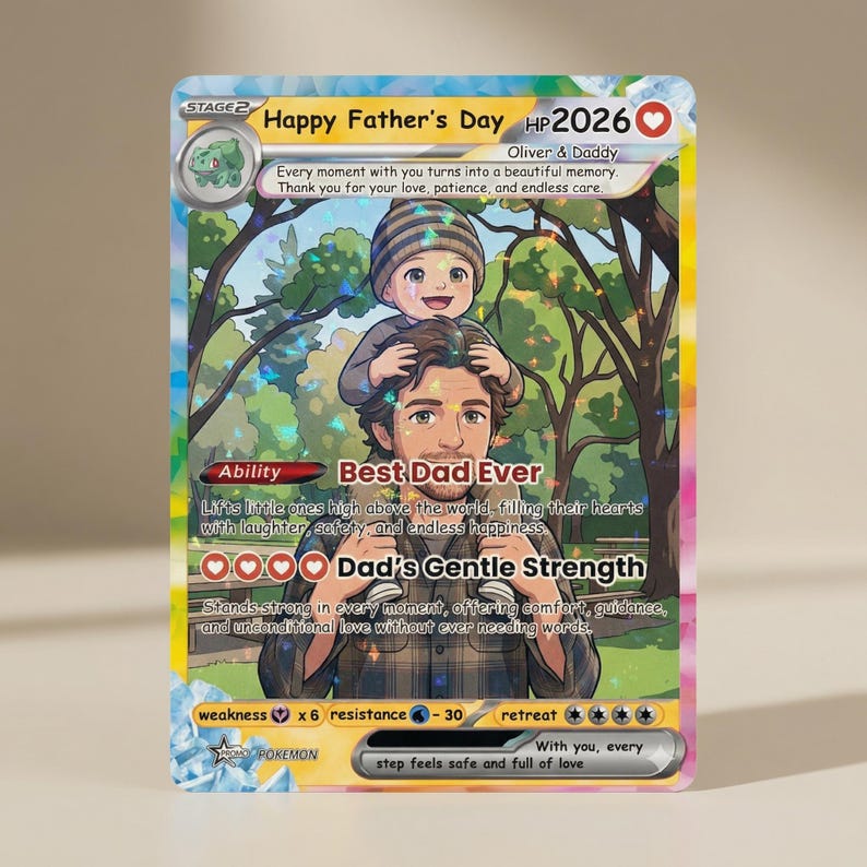 Personalized Pokemon Card From Photo | Custom Father's Day Holo Card, Birthday Anniversary Gift - Image 3