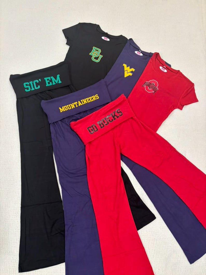 College matching set, matching sweat set, game day, tailgate outfit, bed party gift, commitment day, fold over pant and baby tee, loungewear - Image 6