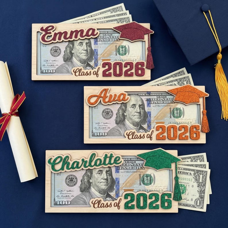 Personalized Graduation Money Holder, Class Of 2026 Graduation Gifts, High School Senior Gift, High School Grad Cash Holder MS393 - Image 2
