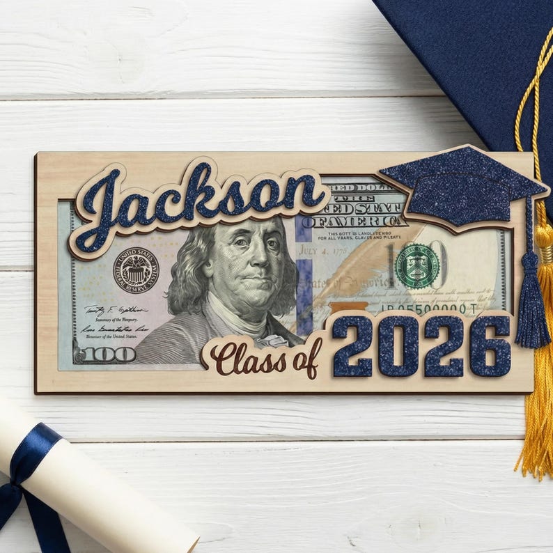 Personalized Graduation Money Holder, Class Of 2026 Graduation Gifts, High School Senior Gift, High School Grad Cash Holder MS393 - Image 3