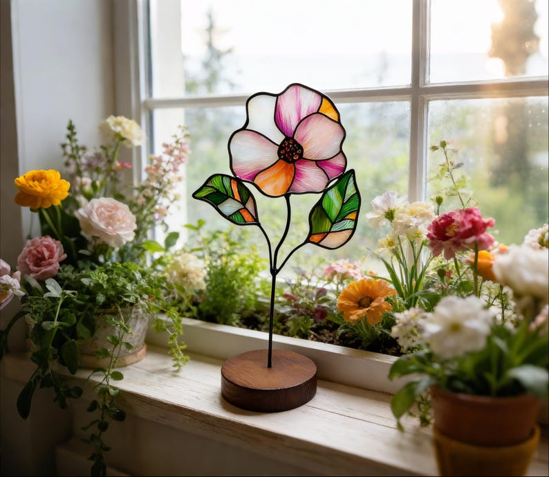 Stained Glass Birth Flower Plant Stake | Personalized Birth Month Floral Suncatcher | Birth Flower Gift| Unique Gift for Birthday, Thank You - Image 6