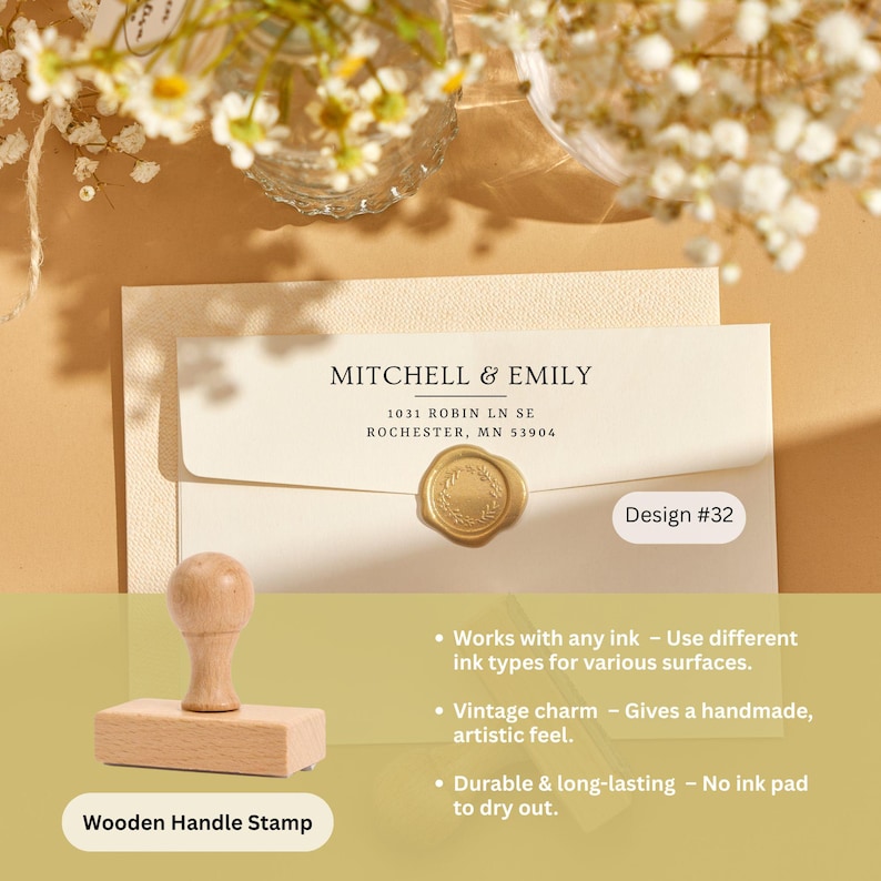 Personalised Return Address Stamp – Self-Inking, Wood Handle & Embosser for Cards and Wedding - Image 3