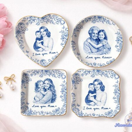 Custom Photo Gift for Mom, Mama Birthday Gifts Jewelry Dish, Custom Toile De Jouy Picture Trinket Tray, Mother's Day Gift, Wedding Keepsake