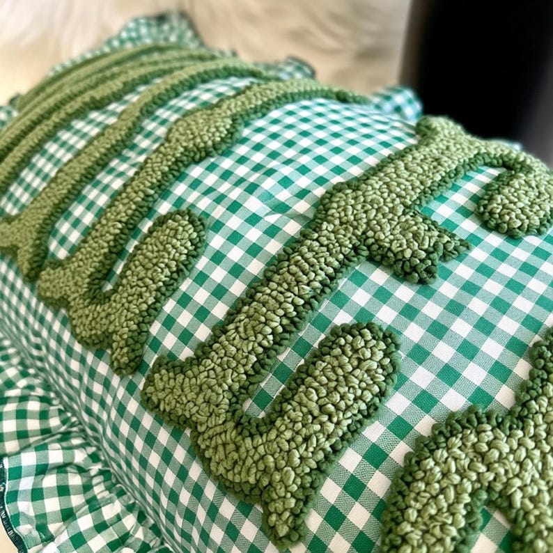 Gingham Ruffle Monogram Pillow, Personalized Name Cushion, Soft Bedroom Decor Gift - Image 4