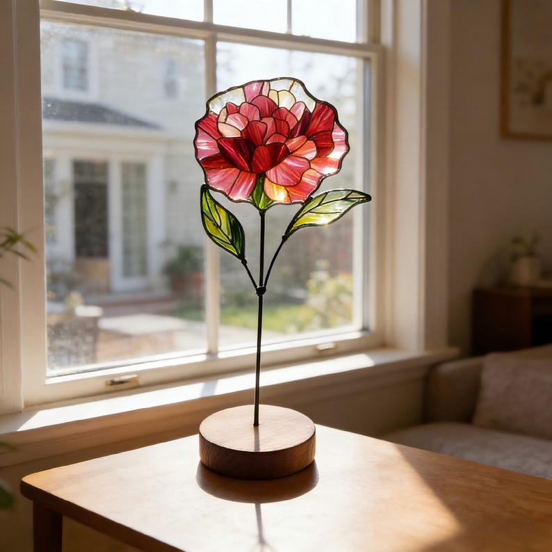Stained Glass Birth Flower Plant Stake | Personalized Birth Month Floral Suncatcher | Birth Flower Gift| Unique Gift for Birthday, Thank You - Image 5