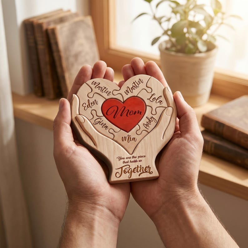 Personalized Mothers Day Wooden Puzzle, You Are The Piece That Holds Us Together Sign, Custom Gift For Mom From Kid, Printed Family Puzzle - Image 5