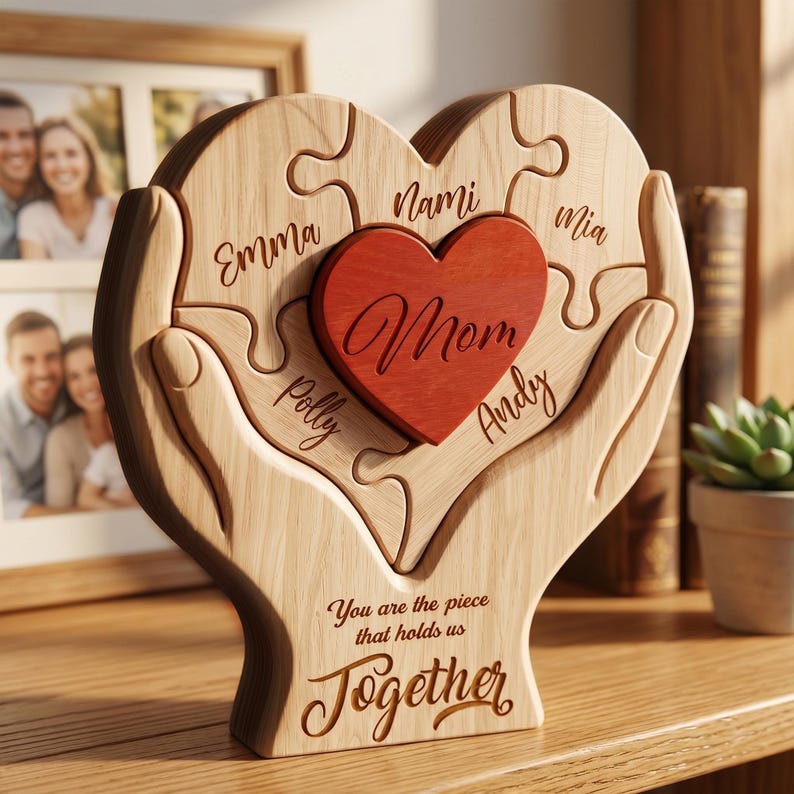Personalized Mothers Day Wooden Puzzle, You Are The Piece That Holds Us Together Sign, Custom Gift For Mom From Kid, Printed Family Puzzle