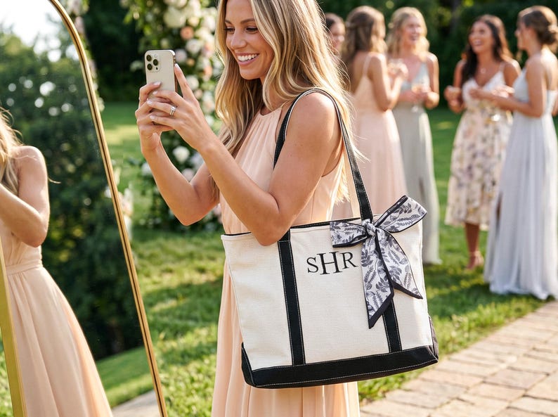 Custom Canvas Tote Bag, Bridesmaid Gift, Embroidered Canvas Tote Bag, Personalized Tote Bag with Initials, Bachelorette Gift - Image 4