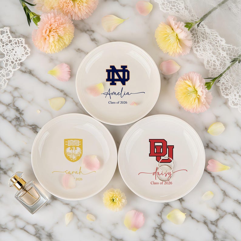 Custom Graduation Gift Trinket Dish, College Logo Jewelry Dish, College Dorm Decor, University Pride Tray, Graduation Keepsake, Alumni Gifts - Image 3