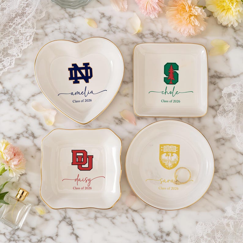 Custom Graduation Gift Trinket Dish, College Logo Jewelry Dish, College Dorm Decor, University Pride Tray, Graduation Keepsake, Alumni Gifts - Image 2