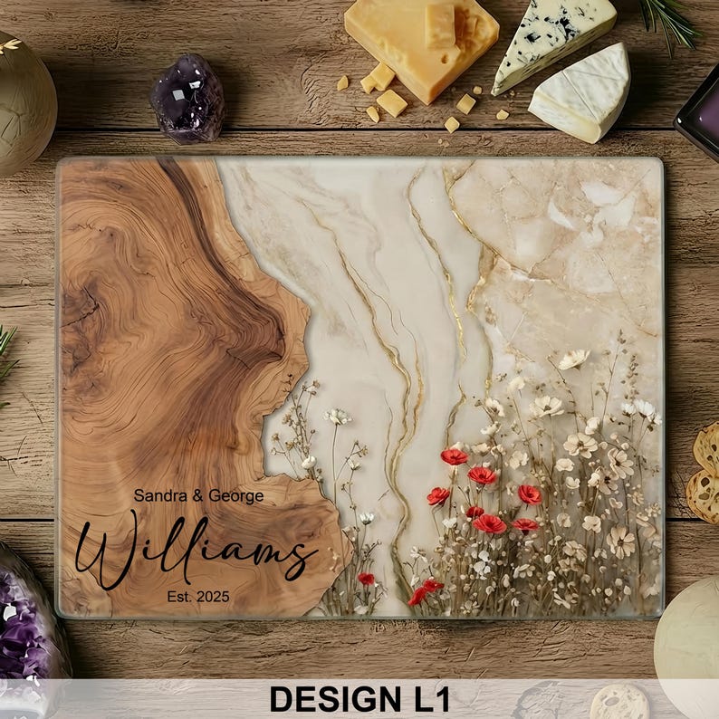 Personalized Charcuterie Board Wildflower Wood Look Cutting Board Unique Wedding Gift For Couple Bridal Shower Gift Engagement Gift for Her - Image 3