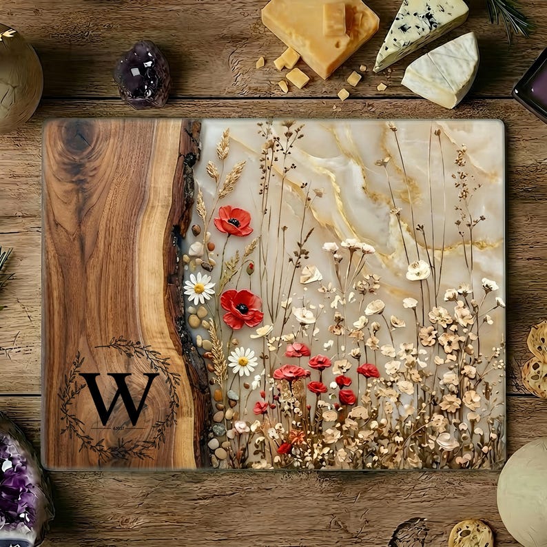 Personalized Charcuterie Board Wildflower Wood Look Cutting Board Unique Wedding Gift For Couple Bridal Shower Gift Engagement Gift for Her