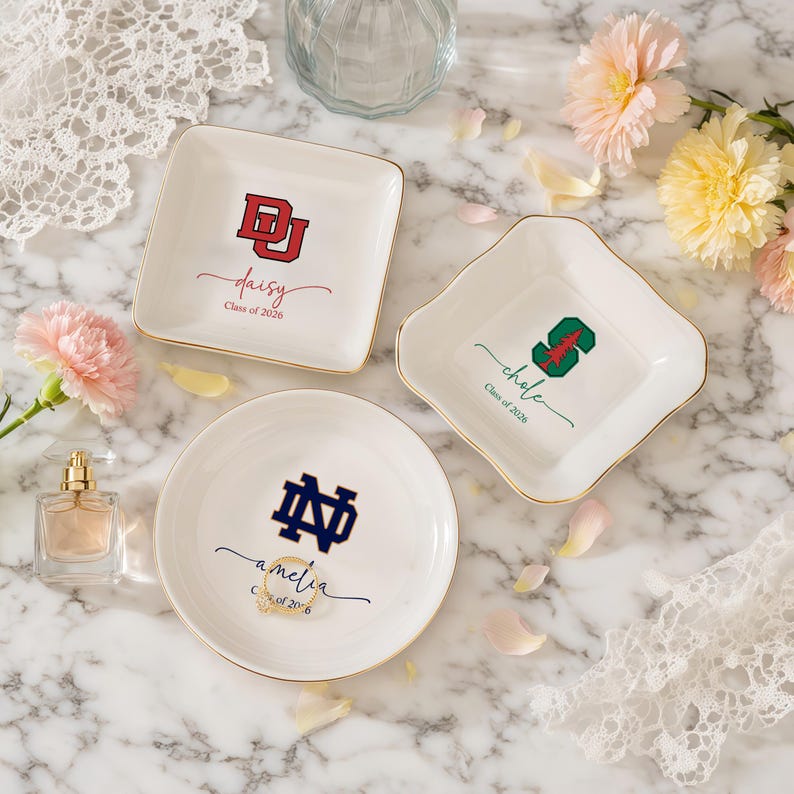 Custom Graduation Gift Trinket Dish, College Logo Jewelry Dish, College Dorm Decor, University Pride Tray, Graduation Keepsake, Alumni Gifts
