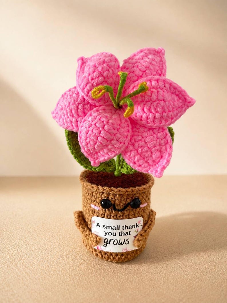 Gift for Mom – Crochet Flower – Mother’s Day Plant Decor – Custom Message Plaque – Forever Floral Keepsake - Image 3