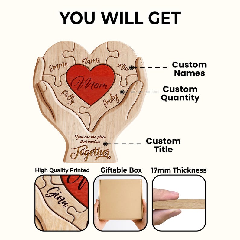 Personalized Mothers Day Wooden Puzzle, You Are The Piece That Holds Us Together Sign, Custom Gift For Mom From Kid, Printed Family Puzzle - Image 3