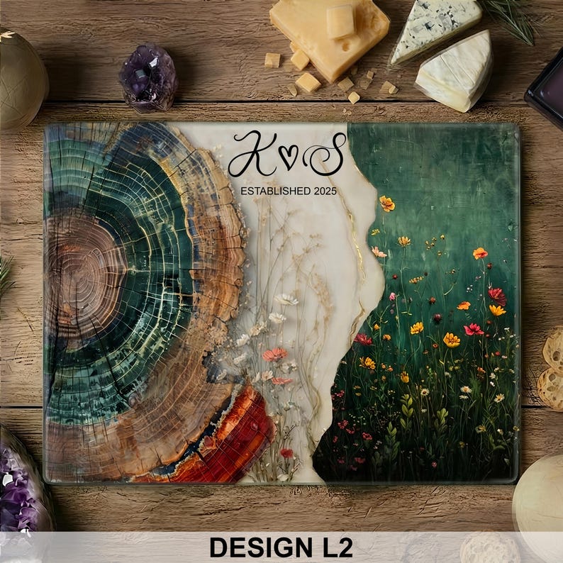 Personalized Charcuterie Board Wildflower Wood Look Cutting Board Unique Wedding Gift For Couple Bridal Shower Gift Engagement Gift for Her - Image 4