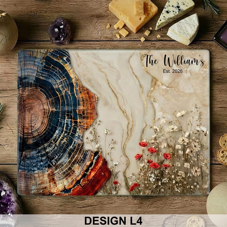 Personalized Charcuterie Board Wildflower Wood Look Cutting Board Unique Wedding Gift For Couple Bridal Shower Gift Engagement Gift for Her - Image 6