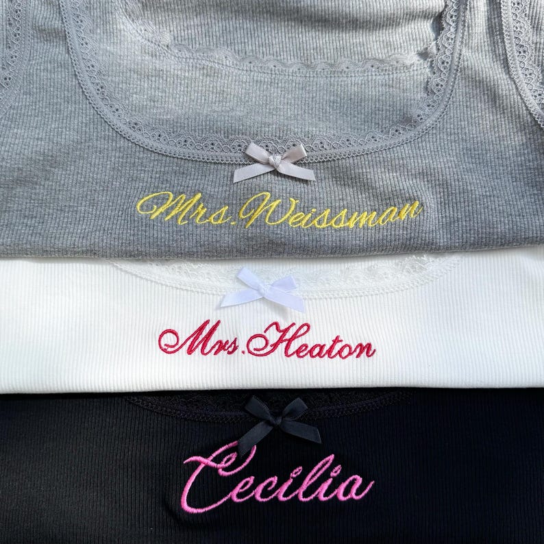 Personalized Embroidered Lace Tank Top, Custom Embroidery Modal Tank Bridal Shower Gift, Engagement Gift Bachelorette Party,New Mrs. Tank - Image 6