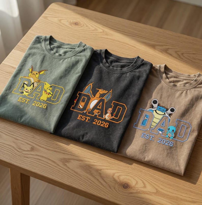 PokaDaD Embroidered Washed Shirt, Custom Anime, First Father's Day Gift for Dad - Image 5