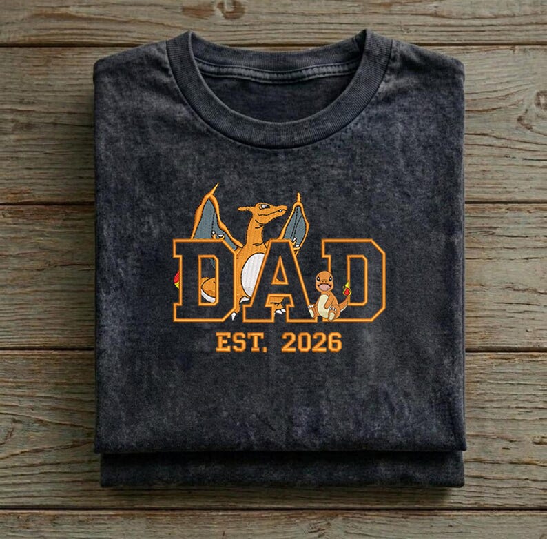 PokaDaD Embroidered Washed Shirt, Custom Anime, First Father's Day Gift for Dad - Image 2
