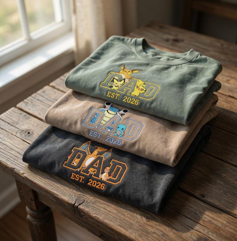 PokaDaD Embroidered Washed Shirt, Custom Anime, First Father's Day Gift for Dad - Image 3