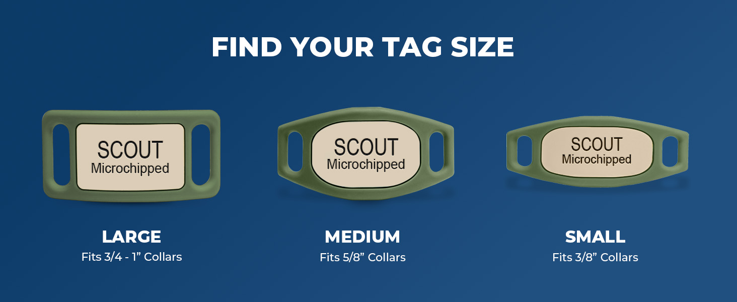 Large fits 3/4 to 1 inch collars, medium 5/8 inch collars, small 3/8 inch collars