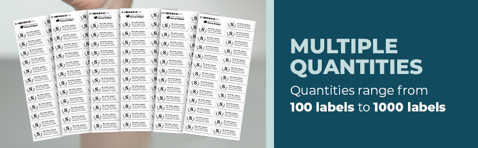 Quantities range from 100 to 1000 labels.