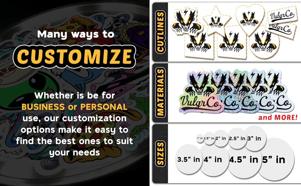 VulgrCo Custom Stickers Personalized Made Design Your Own Packs Vinyl Waterproof Decal Bumper